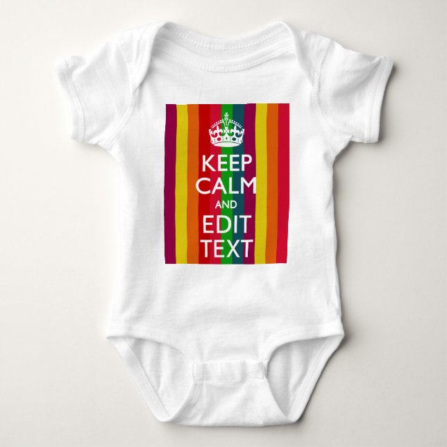 Rainbow Stripes Keep Calm And Your Text Customize Baby Bodysuit (Front)