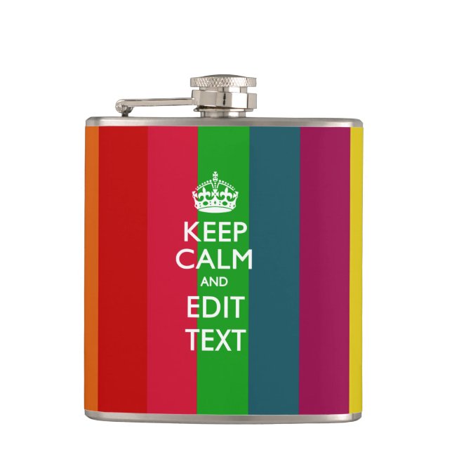 Rainbow Stripes Keep Calm And Your Text Customize Flask (Front)