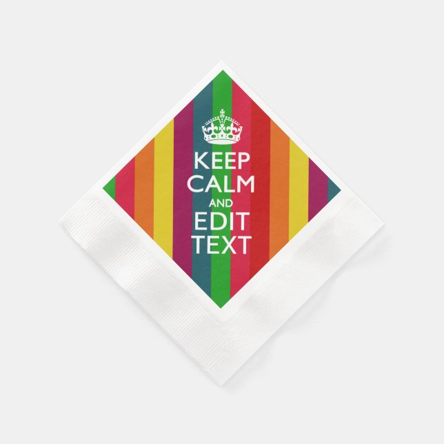 Rainbow Stripes Keep Calm And Your Text Customize Paper Napkins (Corner)