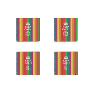 Rainbow Stripes Keep Calm And Your Text Customize Stone Magnet