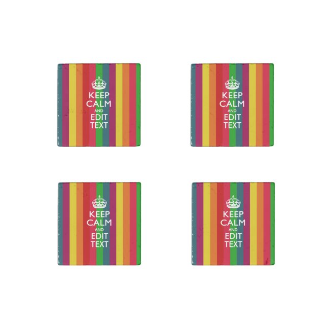 Rainbow Stripes Keep Calm And Your Text Customize Stone Magnet (Front)