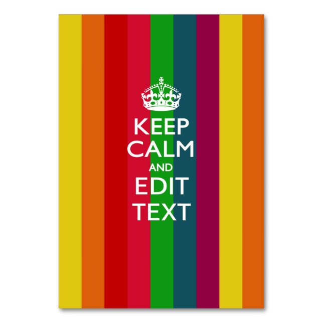 Rainbow Stripes Keep Calm And Your Text Customize Table Number (Front)