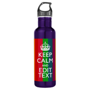 Rainbow Stripes Keep Calm And Your Text Customize Water Bottle