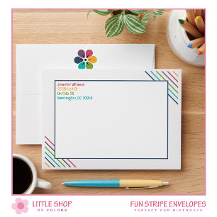 Rainbow Stripes Kids Birthday Party Invitation Envelope