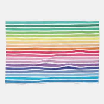 Rainbow Stripes Kitchen Towel by CoffeeRocksMyWorld at Zazzle