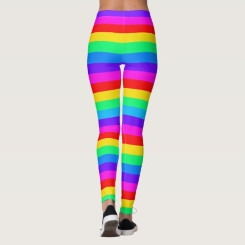 Rainbow Stripes Leggings - Colorful and fun rainbow stripe pattern leggings.