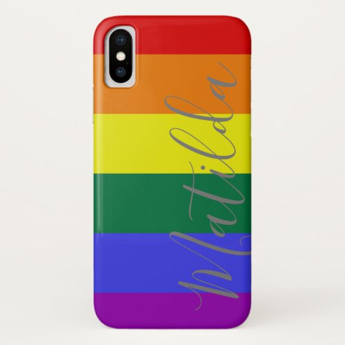 Rainbow Stripes LGBT  Personalized Name iPhone X Case