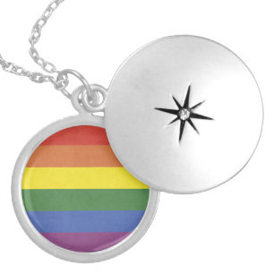 Rainbow stripes locket necklace