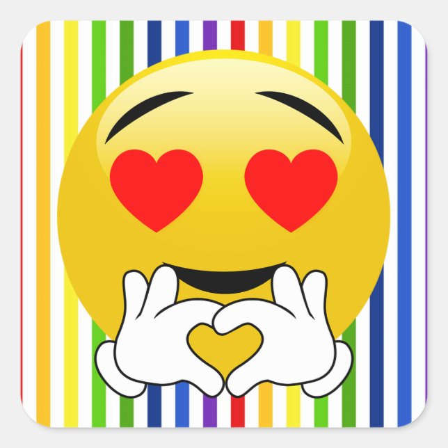Rainbow Stripes Love Heart Eye Emoji Stickers (Front)