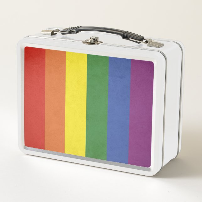 Rainbow stripes metal lunch box (Front)