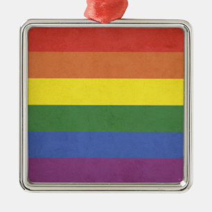 Rainbow stripes metal ornament