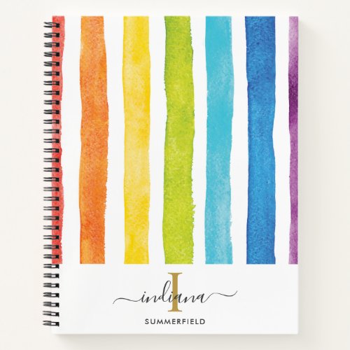 Rainbow Stripes Monogram Script Name Notebook