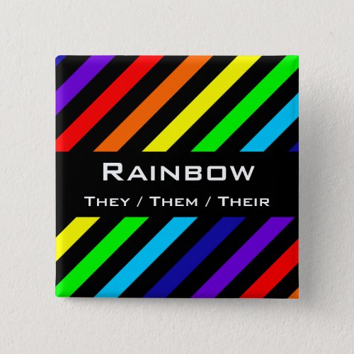 Rainbow Stripes Name  Pronoun Button