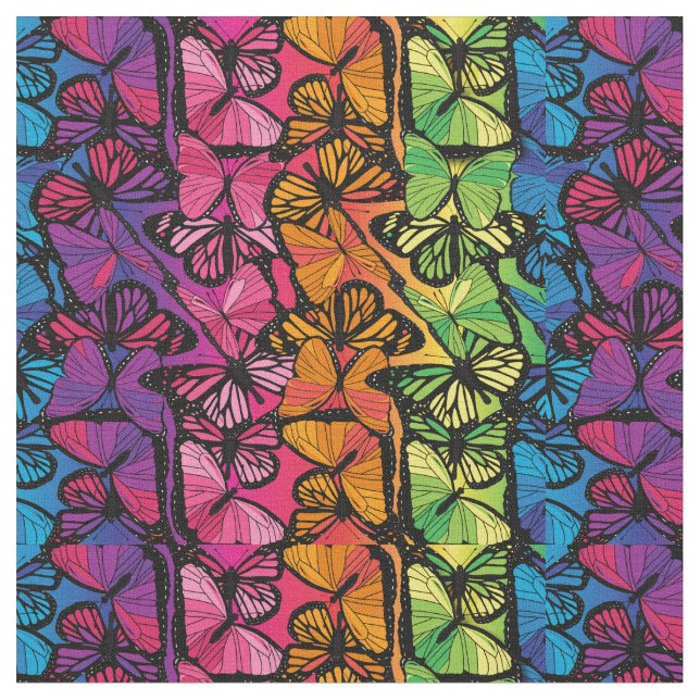 Rainbow Stripes of Butterflies Nature Pattern Fabric (Close Up)