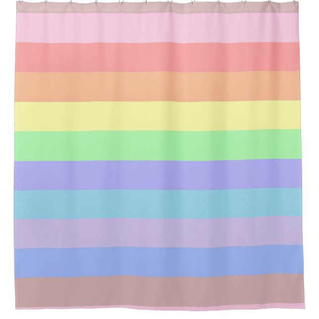 Rainbow Stripes of Pastel Colored Shower Curtain (Front)
