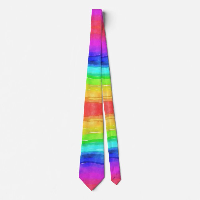 Rainbow Stripes Ombre Watercolor Gay Pride Trendy Neck Tie (Front)