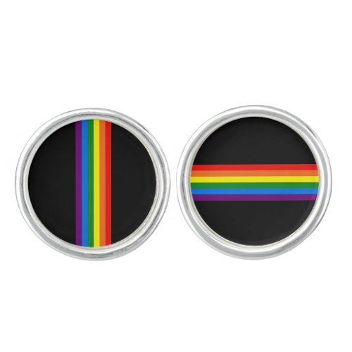 Rainbow Stripes on Black Gay Pride LGBT Support Cufflinks