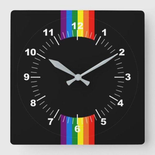 Rainbow Stripes on Black Gay Pride LGBT Support Square Wall Clock