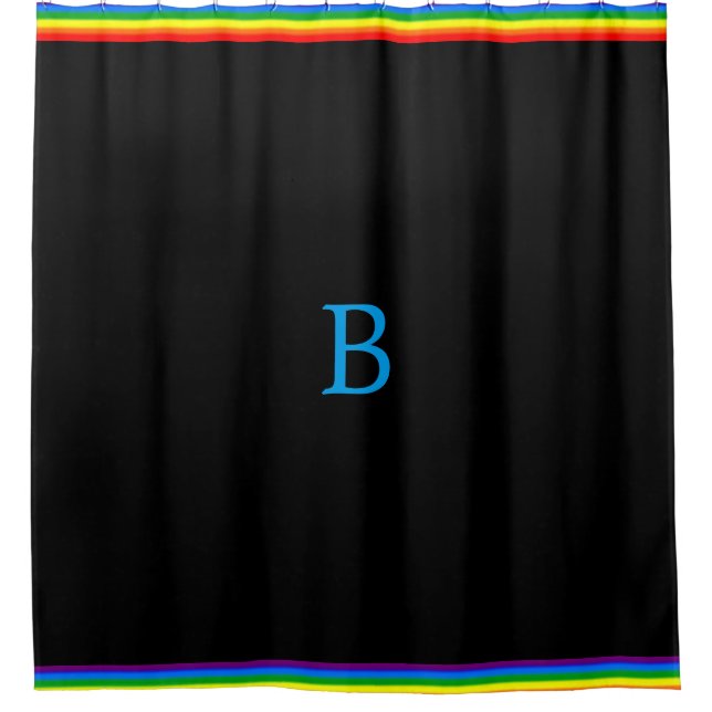 Rainbow Stripes on Black Gay Pride Personalized Shower Curtain (Front)