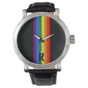 Rainbow Stripes on Black Gay Pride Personalized Watch