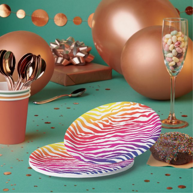 Rainbow Stripes Paper Plates (Multi)