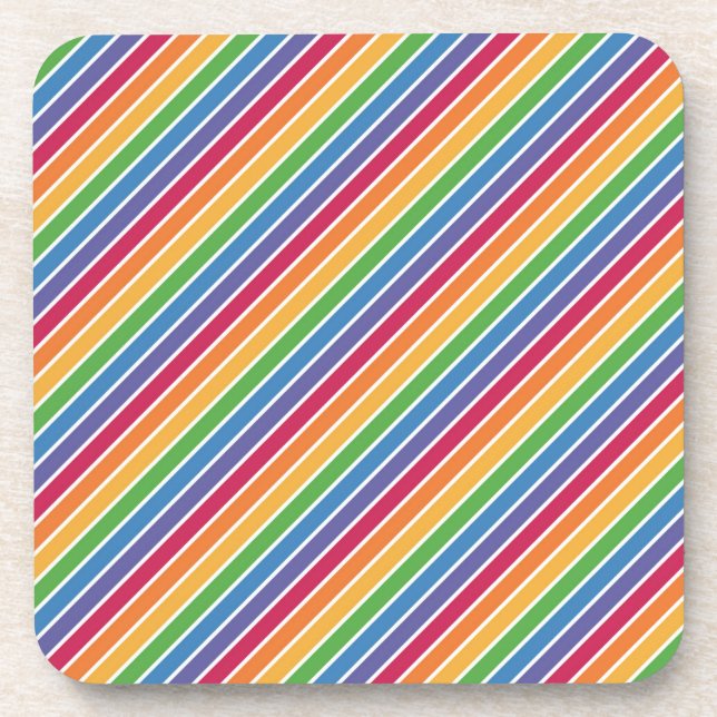 Rainbow Stripes Pattern Beverage Coaster (Front)