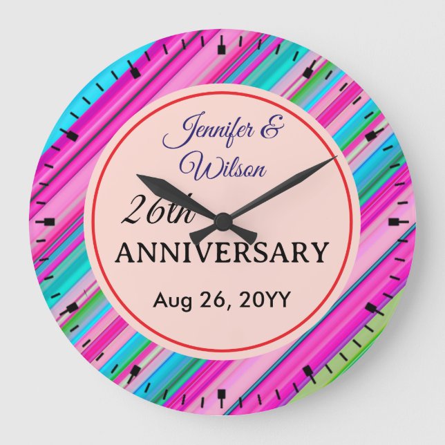 Rainbow Stripes Pattern Birthday Custom Templa Large Clock (Front)