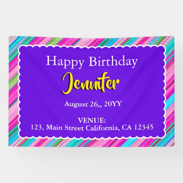 Rainbow Stripes Pattern Birthday Custom Template Banner (Horizontal)