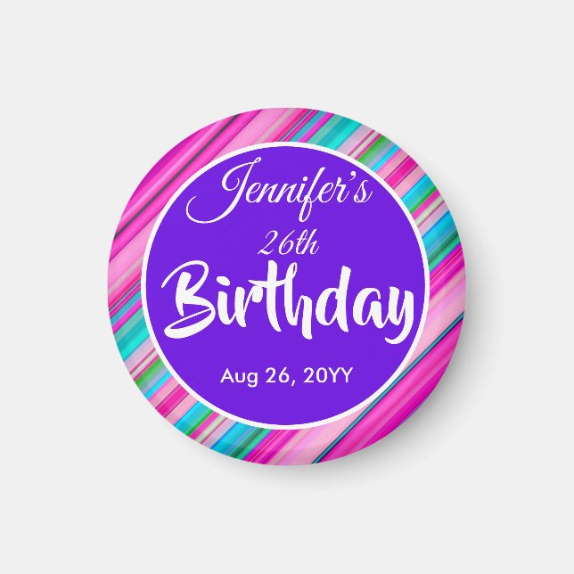 Rainbow Stripes Pattern Birthday Custom Template Magnet (Front)