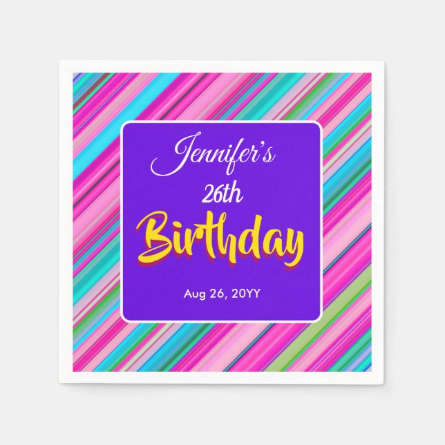 Rainbow Stripes Pattern Birthday Custom Template Napkins (Front)