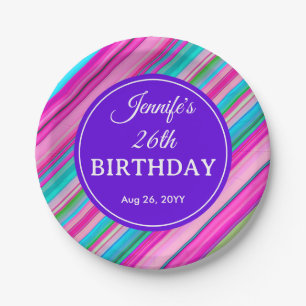 Rainbow Stripes Pattern Birthday Custom Template Paper Plates