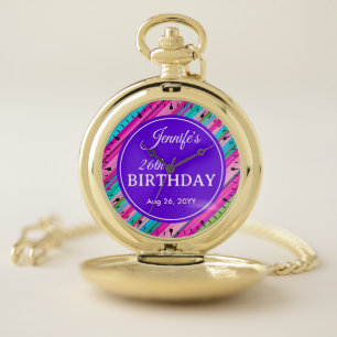 Rainbow Stripes Pattern Birthday Custom Template Pocket Watch