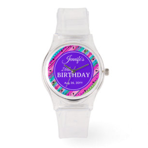 Rainbow Stripes Pattern Birthday Custom Template Watch
