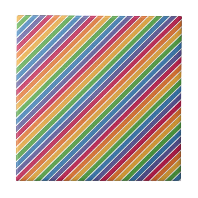Rainbow Stripes Pattern Ceramic Tile (Front)