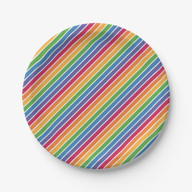 Rainbow Stripes Pattern Paper Plates (Front)