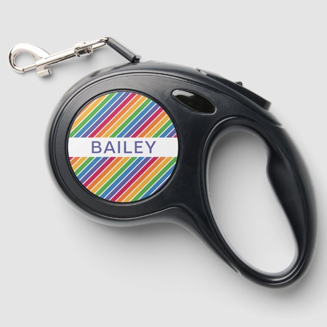 Rainbow Stripes Pattern Retractable Pet Leash (Front)