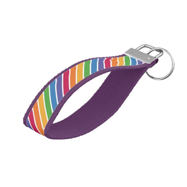 Rainbow Stripes Pattern Wrist Keychain (Angled Up)