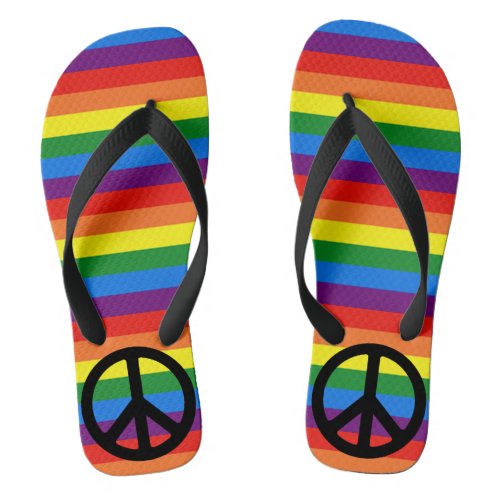 Rainbow Stripes Peace Sign Gay Pride LGBT Support Flip Flops