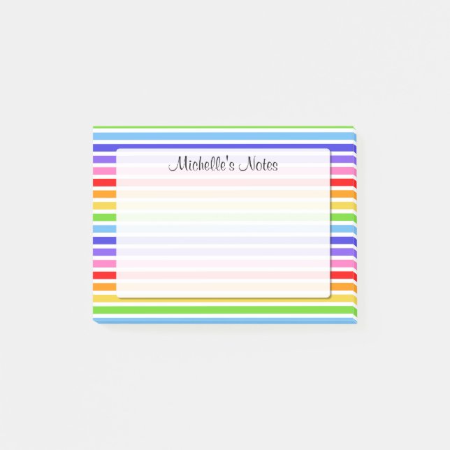 Rainbow Stripes Personalized 4 x 3 Post-it Notes (Front)