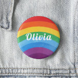 Rainbow Stripes Personalized  Button<br><div class="desc">Colorful retro rainbow striped button. Rainbow patterned button with your name. Girls customizable rainbow button. Girls trendy rainbow button. Pride rainbow button. Customizable pride rainbow button.</div>