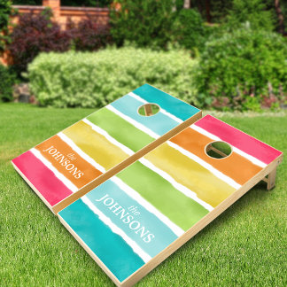 Rainbow Stripes Personalized Family Cornhole Set