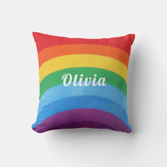 Rainbow Stripes Personalized  Throw Pillow (Front)