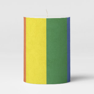 Rainbow stripes pillar candle