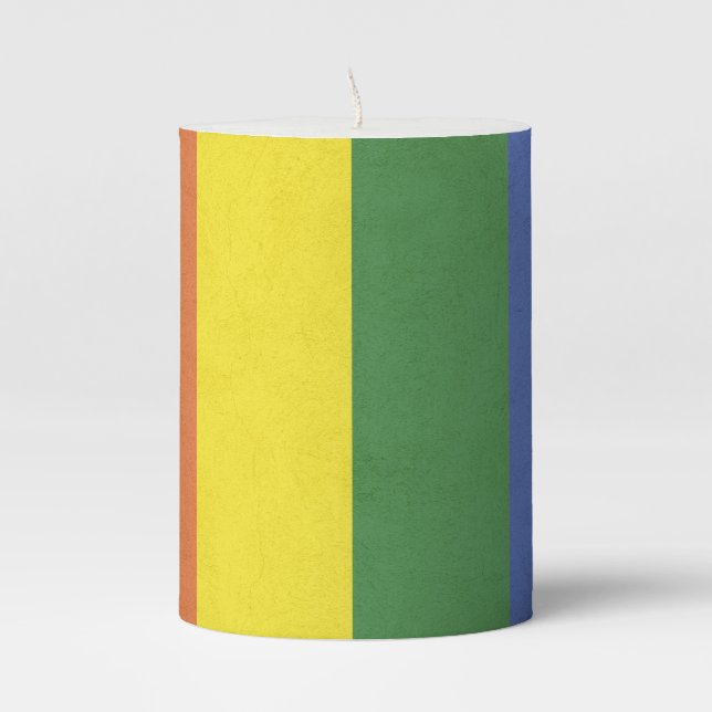 Rainbow stripes pillar candle (Front)