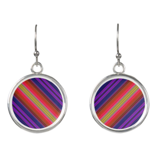 Rainbow Stripes Red Purple Yellow Drop Earrings (Front)