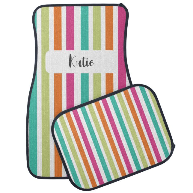 Rainbow stripes retro fun pattern car floor mat (Set)