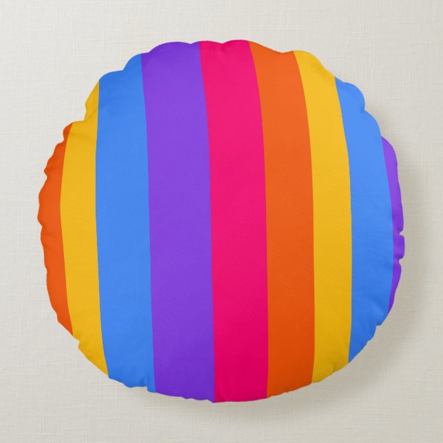 Rainbow Stripes Round Pillow (Front)