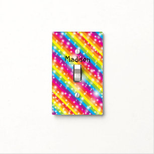 Rainbow Stripes Sparkle Girls Light Switch Cover