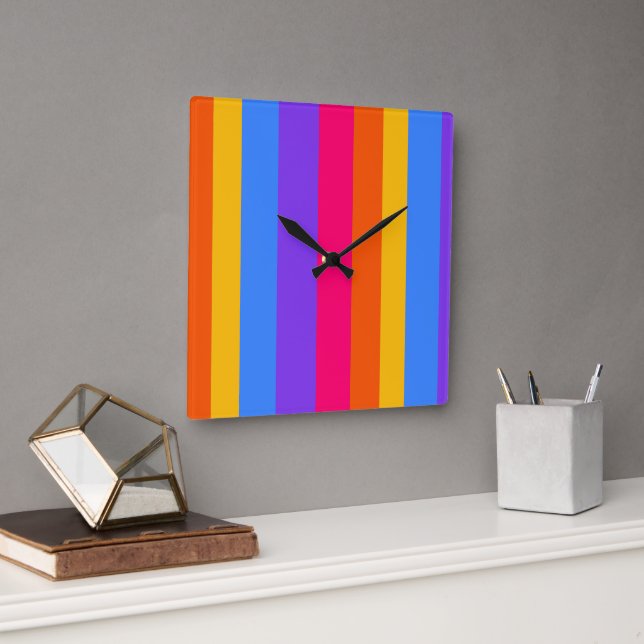 Rainbow Stripes Square Wall Clock (Office)