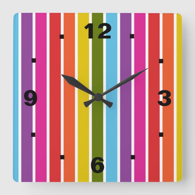 Rainbow Stripes Square Wall Clock (Front)